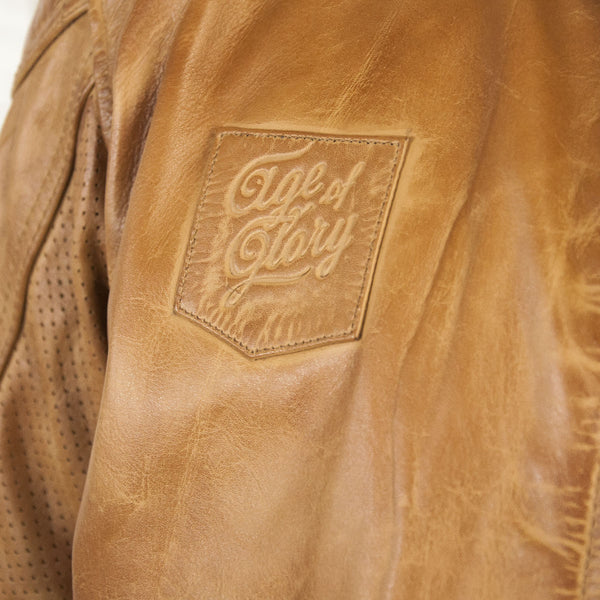 Blouson cuir moto Rogue camel