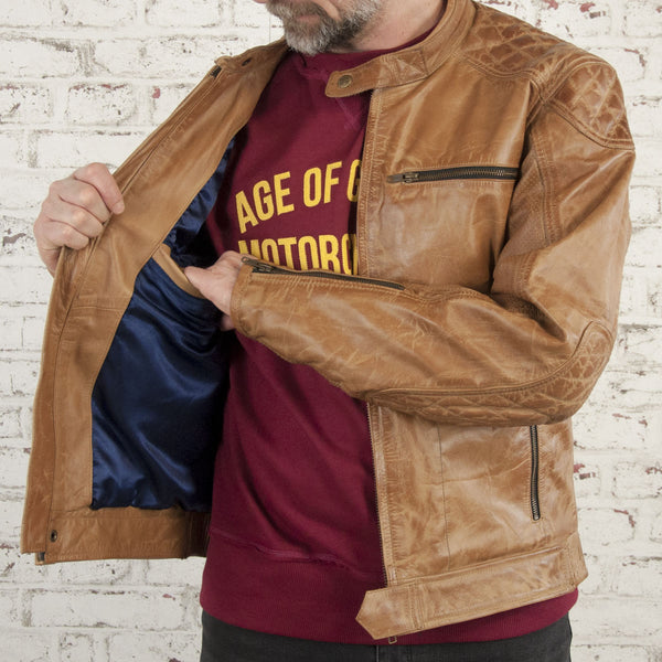 Blouson cuir moto Rogue camel