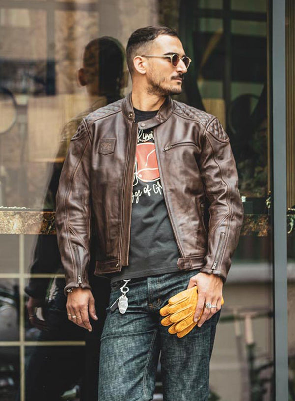 Blouson cuir moto Rogue marron