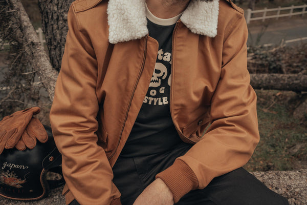 Blouson moto Cockpit en toile caramel