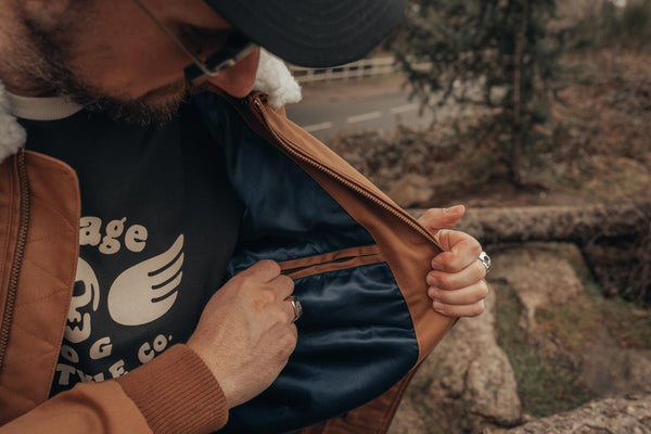 Blouson moto Cockpit en toile caramel