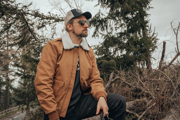 Blouson moto Cockpit en toile caramel