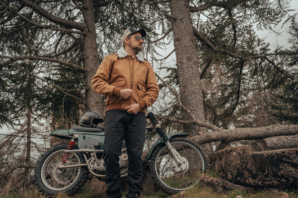 Blouson moto Cockpit en toile caramel